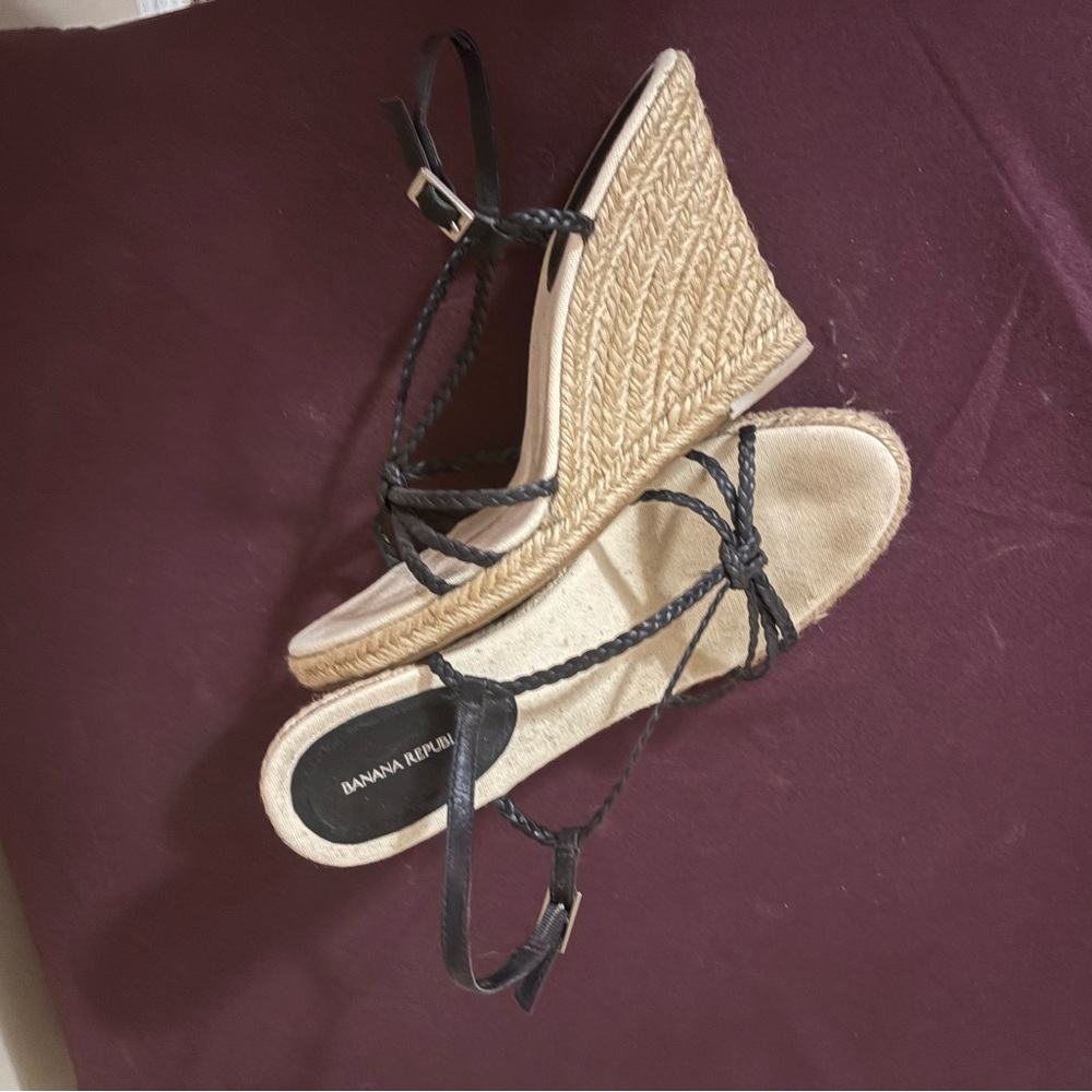 Banana Republic Black and Tan Wedge Shoes with Ankle Straps